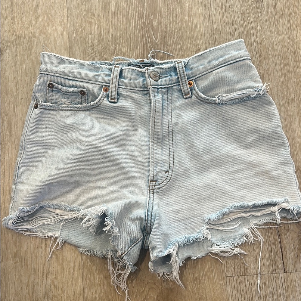 Abercrombie & Fitch Blue Jean Shorts with Frayed Hem